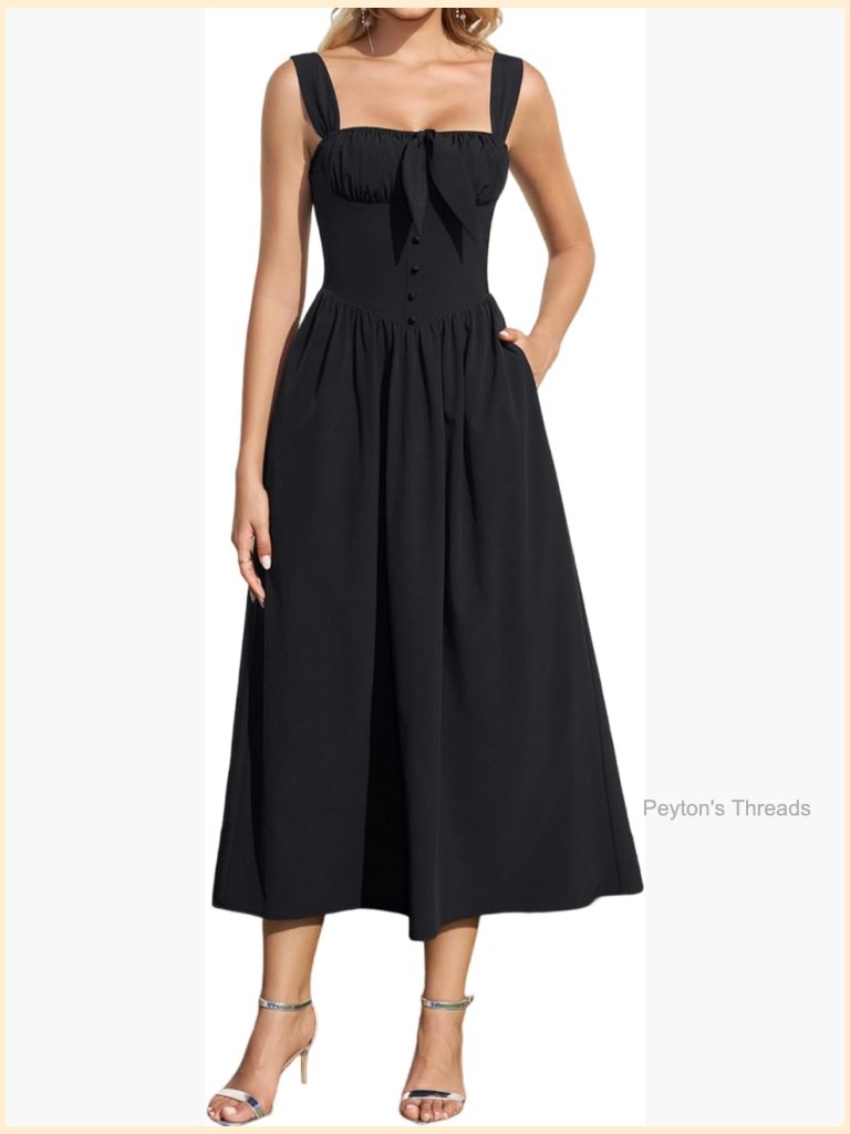 Summer Corset Wedding Guest Midi Dress Bow Tie A-Line Flowy Tea Party Dress